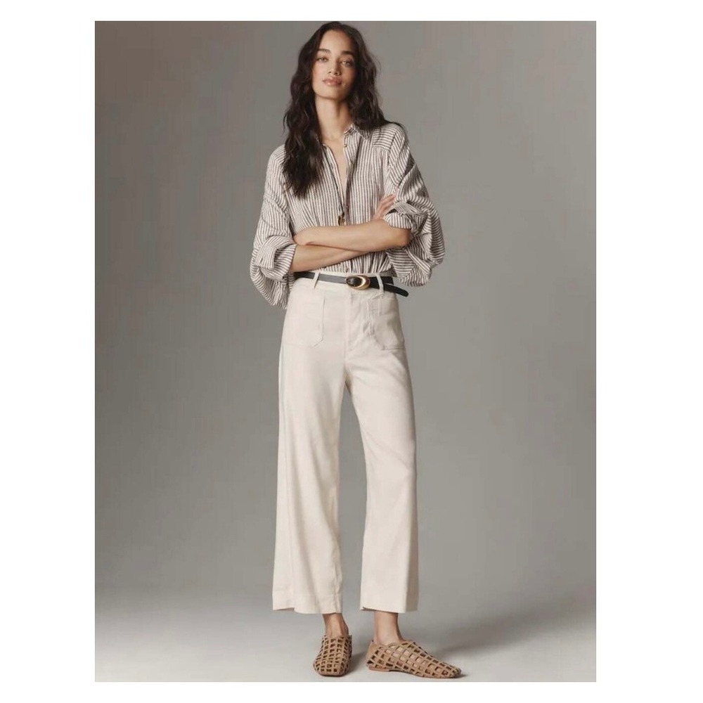 Anthropologie Maeve The Colette Ankle Cropped Linen Wide Leg Pants 25